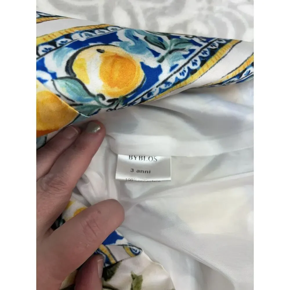 BYBLOS Baby Size 3 months Lemon Tropics Print Floral Designer Baby Dress Lined